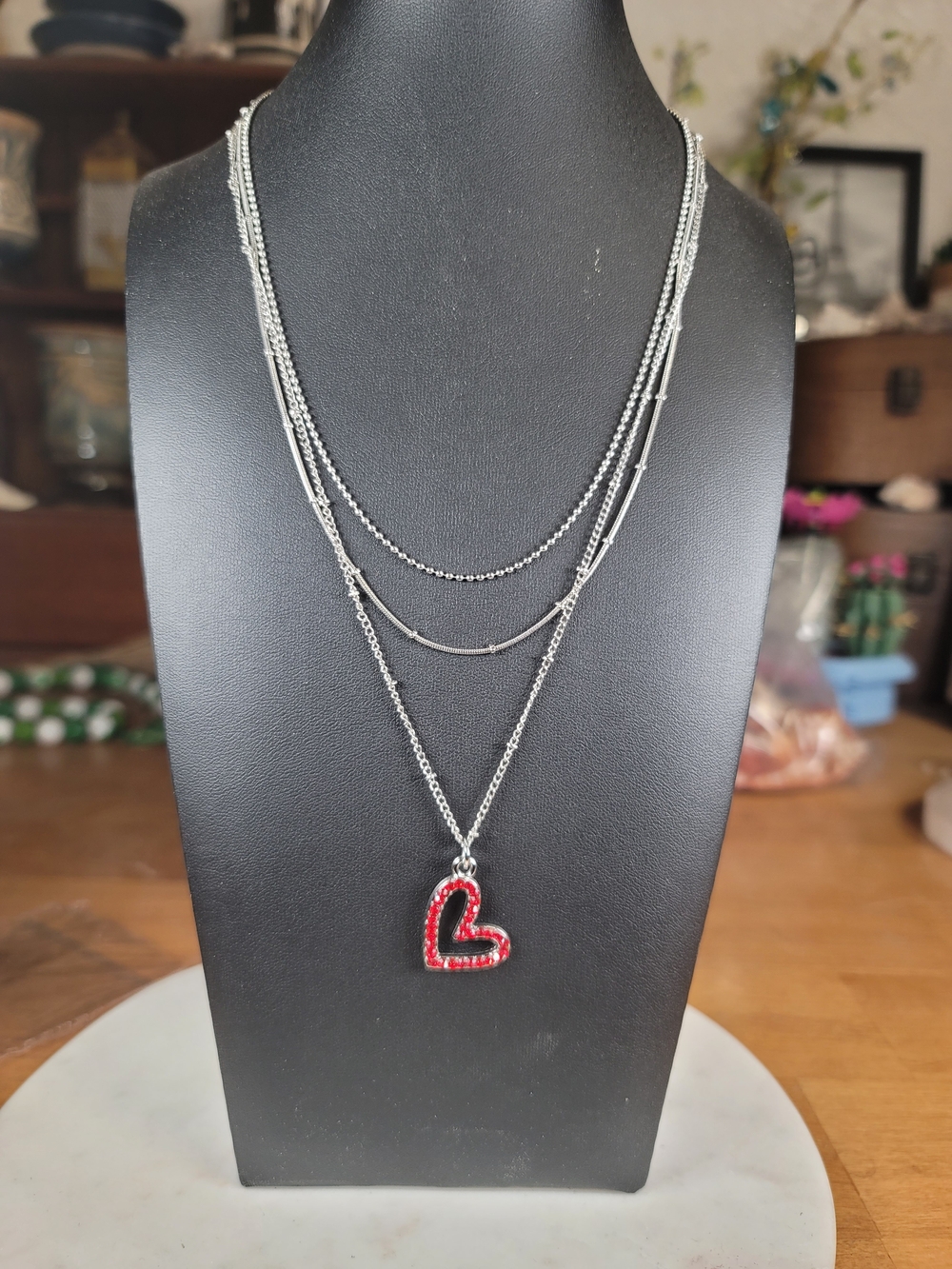 paparazzi Silver-Tone Layered Necklace with Red Heart Charm